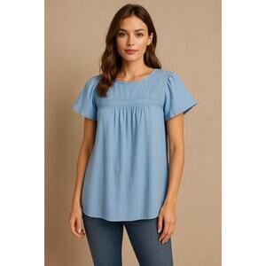 Ann Taylor Factory Light Blue Babydoll Top w/ lace detailing Size Small